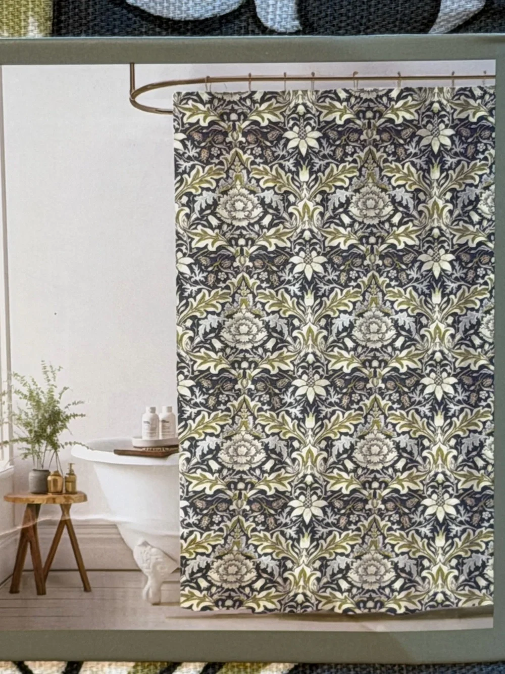 Morris & Co. NWT Severne Gray, Cream & Green Floral Shower Curtain 72